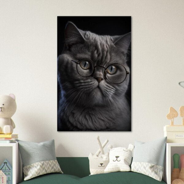 "Majestic Grey” Grey Cat With Glasses Wall Art
