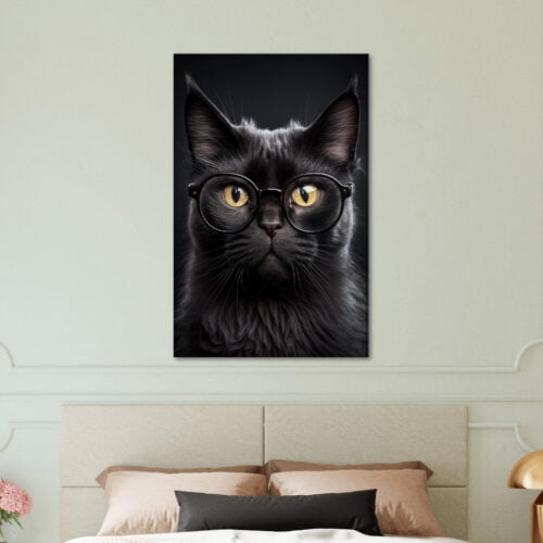 "Feline Friendship" Black Cat With Glasses Wall Art "Feline Friendship" Black Cat With Glasses Wall Art