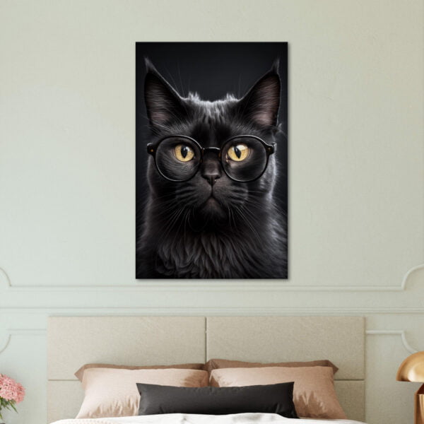"Feline Friendship" Black Cat With Glasses Wall Art