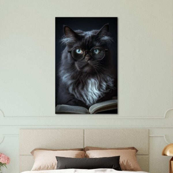 "Midnight Majesty” Black Cat With Glasses Wall Art