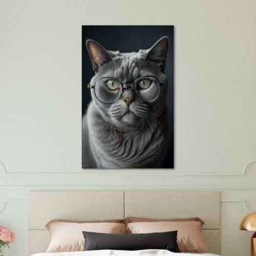 "Sleek & Sophisticated" Grey Cat With Glasses Wall Art "Sleek & Sophisticated" Grey Cat With Glasses Wall Art