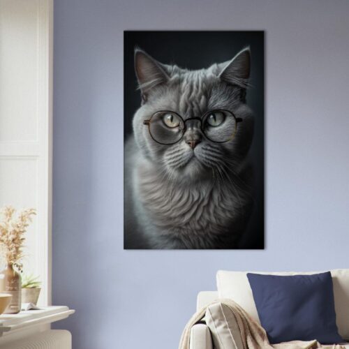 "Whiskers & Paws” Grey Cat With Glasses Wall Art "Whiskers & Paws” Grey Cat With Glasses Wall Art