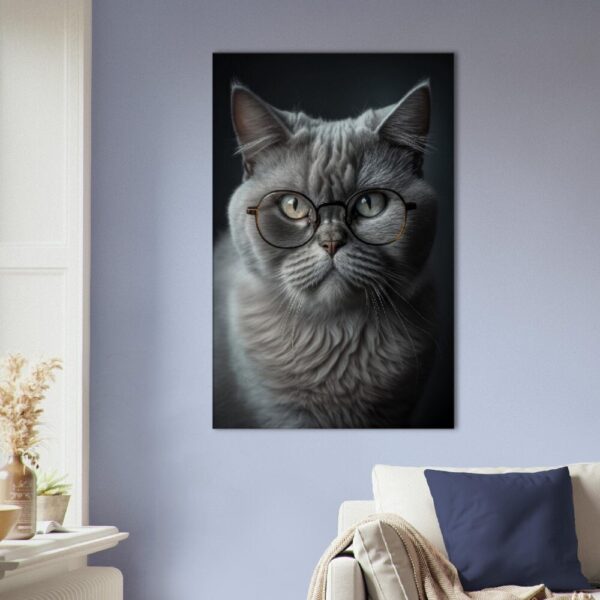 "Whiskers & Paws” Grey Cat With Glasses Wall Art