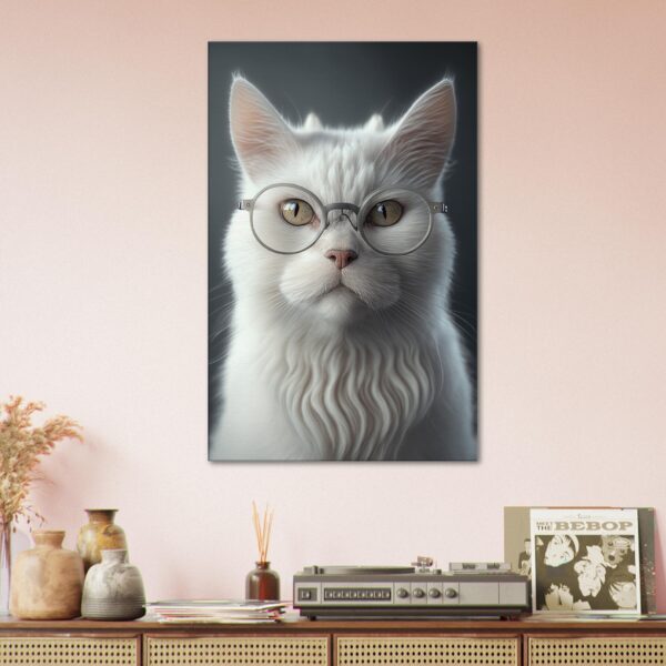 "The Purrr-fessor" White Cat With Glasses Wall Art