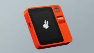 An orange phone with a bunny on it.