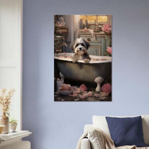 A dog in a bath A dog in a bath